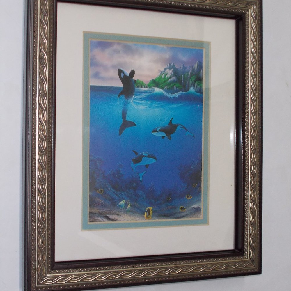 Dolphin signed print, matted & framed